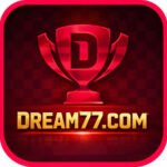 DREAM77.COM red trophy logo with bold gold text on dark red checkered background